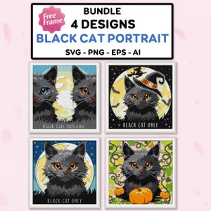 Bundle Svg, boîte 3D de chat noir portrait de chat noir, chat noir sorcière, chat et lune, chat noir sorcière, pour fichier Cricut, décoration d'Halloween