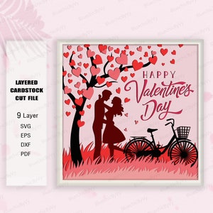 Feliz Día de San Valentín Shadow Box SVG, Caja de sombras de San Valentín, Caja de luz de pareja de bodas SVG, Caja 3D de pareja de bodas, Regalos de pareja de San Valentín