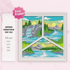 Landscape Shadow Box svg, Landscape Light Box Svg, River SVG, Scenery Gift, Lake 3D Box, For Cricut File, 3D Box Gift,Waterfall SVG,Lake SVG