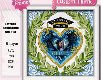 Graduation Photo Frame Svg, Class Of 2026 Svg, Custom Name Shadow Box Svg, Graduate Gift, Layered Paper Cut Svg, Graduation Keepsake /K396