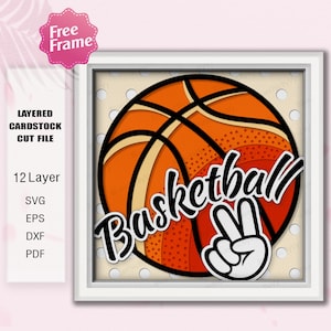 Signo de la paz con el dedo, caja de sombras de baloncesto, caja de luz de baloncesto, caja deportiva 3D, decoración de baloncesto, regalo de baloncesto, signo de la paz con el dedo /K369