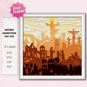 Easter Resurrection Shadow Box svg | He Is Risen Paasverhaal Paasdecoratie Pasen Jezus Religieus Christelijk Jezus Bijbelvers /K275