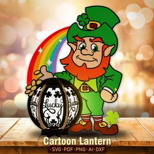 Plik do wycinania papieru z latarnią na dzień Świętego Patryka Leprechaun | Dekoracja na dzień Świętego Patryka Latarnia Leprechaun Gnom Dzień Świętego Patryka Szczęście Irlandczyków /K245