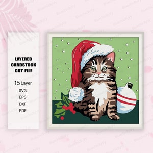 Boîte d'ombre de Noël chat pour Cricut Projects DIY, boîte d'ombre de Noël chat, décoration de Noël, cadeau de Noël, pour cricut, chat Svg,
