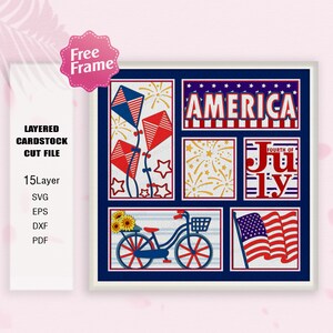 Caja de sombras del 4 de julio svg, caja 3D con la bandera estadounidense, svg del 4 de julio estadounidense, decoración con la bandera estadounidense, archivos para Cricut, día de la independencia