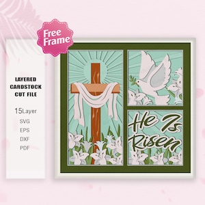 Il est la boîte à fleurs ombre ressuscitée SVG, Joyeuses Pâques Shadow Box, cadeau de Pâques, Pâques Light Box svg, décoration de Pâques, Christian Svg, svg de Jésus