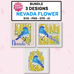 Lot fleur du Nevada et oiseau Shadow Box SVG, boîte 3D fleur du Nevada, oiseau du Nevada svg, svg Bluebird, cadeau Shadow Box, pour fichier cricut