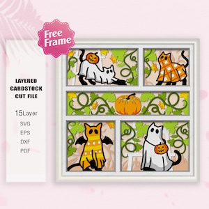 Chat fantôme Halloween Shadow Box Svg, boîte 3D Halloween, chat svg, svg fantôme Halloween, fantôme avec chat svg, pour fichier Cricut, décoration d'Halloween