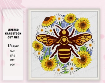 Honigbiene Sonnenblume Schatten Box SVG, Für Cricut, Biene Sonnenblume Schatten Box, Biene 3D Box, Honigbiene Sonnenblume Licht Box svg, Biene Sonnenblume svg