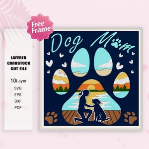 Chien maman ombre boîte SVG, boîte ombre chien, boîte 3D pattes de chien, pour fichier cricut, cadeau maman, amoureux des animaux, cadeau boîte ombre, décoration chien