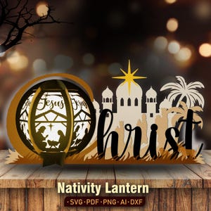 Scatola luminosa della natività di Cristo Svg, scatola delle ombre della natività, lanterna della natività di Cristo, lanterna di Gesù, carta tagliata della lanterna, lanterna di Natale, decorazioni natalizie