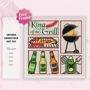 King Of The Grill Shadow Box SVG, Bier und Grill 3D Box, Bier und Grill SVG, Für Cricut, King Of The Grill, lustiges Grillen SVG, Camping Dekor