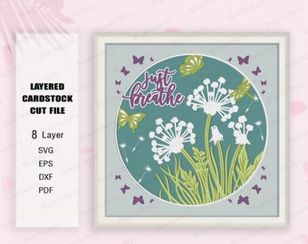 Dandelion Flower Shadow Box SVG, Dandelion Flower Shadow Box, Flower 3D Box, Dandelion Gifts Lover, Dandelion Light Box Svg, For cricut