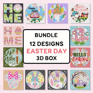 Bundle Pâques Shadow Box SVG, Joyeuses Pâques Shadow Box, Shadow Box de Pâques, cadeau de Pâques, caisson lumineux de Pâques, décoration de Pâques, pour fichier cricut
