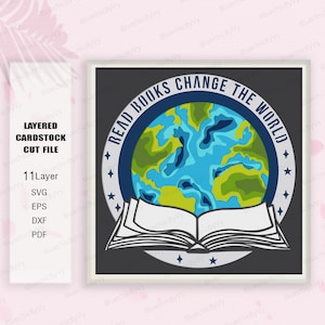 Reading Book Shadow Box SVG, Reading Book Shadow Box, Book 3D Box, book gift Lover, Reading Book Light Box Svg, For cricut, Book SVG