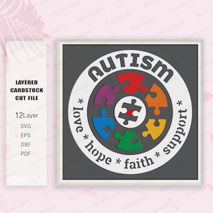 Love Autism Shadow Box SVG, boîte d'ombre d'autisme, boîte 3D d'autisme, cadeau d'autisme, pour cricut, boîte lumineuse d'autisme, cadeau de boîte d'ombre, Svg d'autisme