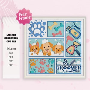 Toiletteur chien Shadow Box SVG, boîte ombre de chien, toilettage de chien, styliste de chien, toiletteur de chien svg, cadeau de boîte d'ombre, pour fichier cricut, animal Svg, décoration chien