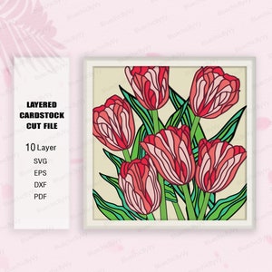 Tulipe fleur ombre boîte SVG, tulipe ombre boîte, boîte 3D fleur, amateur de cadeau tulipe, tulipe boîte lumineuse Svg, pour cricut, fleur tulipe svg