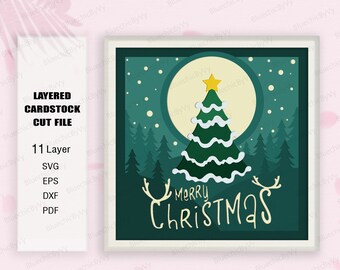 Christmas Tree Shadow Box SVG per progetti Cricut fai da te, scatola luminosa di Natale, decorazioni natalizie, regalo di Natale, albero di Natale 3D, Natale