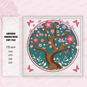 Frühling Kirschblüte Schattenbox SVG, Kirschblüten Schattenbox, Blumen 3D Box, Kirschblüten Geschenke, Kirschblüte Light Box SVG, Kirsche SVG