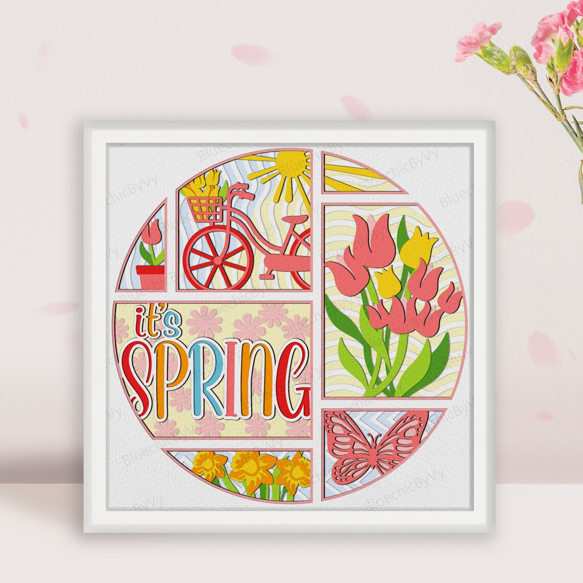 It's Spring Shadow Box SVG, Welcome Spring Shadow Box, Spring Flower ...