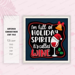 ワイン クリスマス シャドー ボックス SVG Cricut プロジェクト DIY、ワイン クリスマス ライト ボックス、ワイン クリスマス デコレーション、クリスマス ギフト、ワイン クリスマス 3D
