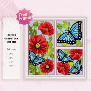 Mohnblume und Bufter Shadowfly Box SVG, Mohnblume und Bufterfly 3D Box, Mohnblumendekor, für Cricut-Datei, 3D Box Geschenk, Mohnblume SVG