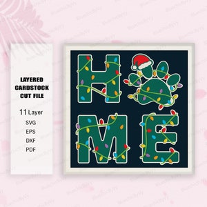 ホーム パウズ シャドー ボックス SVG Cricut プロジェクト DIY、クリスマス ライト ボックス、クリスマス デコレーション、クリスマス ギフト、ホーム パウズ クリスマス、ホーム パウズ SVG