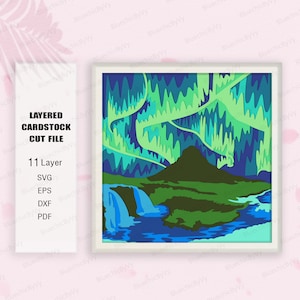 Northern Lights Shadow Box SVG per progetti Cricut fai da te, scatola delle ombre dell'aurora boreale, decorazione dell'aurora boreale, regalo dell'aurora boreale, per cricut