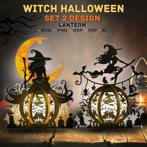 Bundle Witch Halloween Light Box For Cricut Svg,Witch Halloween 3D Box,Witch Lantern SVG, Witch Shadow Box svg Halloween Decor /K001