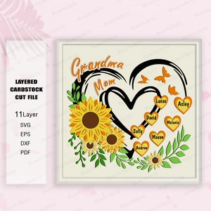 Oma hart naam Shadow Box SVG, oma Shadow Box, oma hart naam lichtbak svg, liefde oma geschenken, Shadow Box cadeau, oma svg