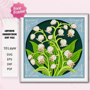 Fichier de coupe de papier de boîte d'ombre de fleur de muguet | Décoration florale de muguet Naissance de mars Fleur de muguet Anniversaire /K379