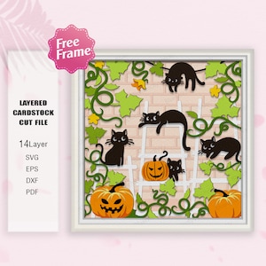 Chats et citrouille Shadow Box Svg, boîte 3D Halloween, chats svg, svg chats Halloween, citrouille Halloween svg, pour fichier Cricut, décoration d'Halloween