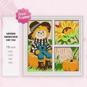 Scarecrow Pumpkin Shadow Box SVG, Scarecrow Fall 3D Box, For Cricut File,Scarecrow Svg, Scarecrow sunflower svg, Fallin love Scarecrow svg