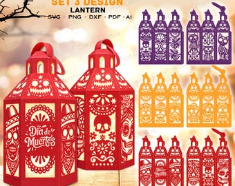 Day of the Dead Paper Lantern Svg Bundle,Hexagon Lantern Template, Dia de Muertos Luminary Cut File, Ofrenda Altar Decor, Cricut Craft /H424