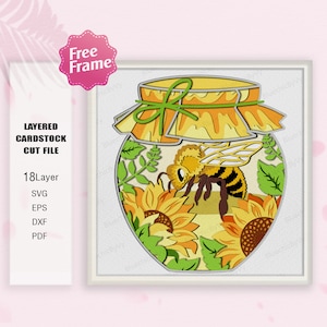 Barattolo di vetro Bee Kind Shadow Box svg, Barattolo di vetro Bee Shadow Box, Barattolo di vetro 3D Box, Barattolo di vetro Light Box, Per Cricut File, scatola d'ombra Regalo, Bee SVG