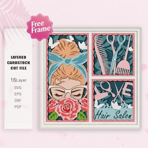 Donna Parrucchiere Shadow Box SVG, Parrucchiere 3D Box, Parrucchiere in formato SVG, Parrucchiere in formato SVG, Per file cricut, Regalo parrucchiere, Parrucchiere Decor