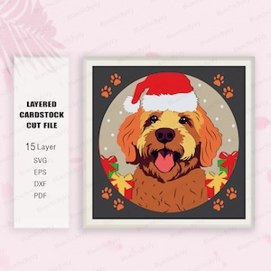 Hund Goldendoodle Weihnachten Schattenbox SVG für Cricut Projekte DIY, Hund Goldendoodle Schattenbox, Geschenk Hundeliebhaber, für Cricut, Goldendoodle svg