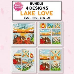 Bundle Lake Love Shadow Box SVG ,For Cricut File,Lake Scenery Shadow Box,Lake House Decor,Life Is Lake,Boat By The Lake svg,Lake Scenery Svg