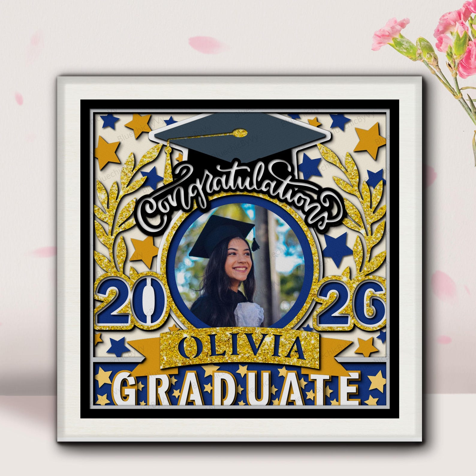 Graduation Card Frame Personalized Graduation Photo Frame Paper Cut File | Graduation Shadow ...