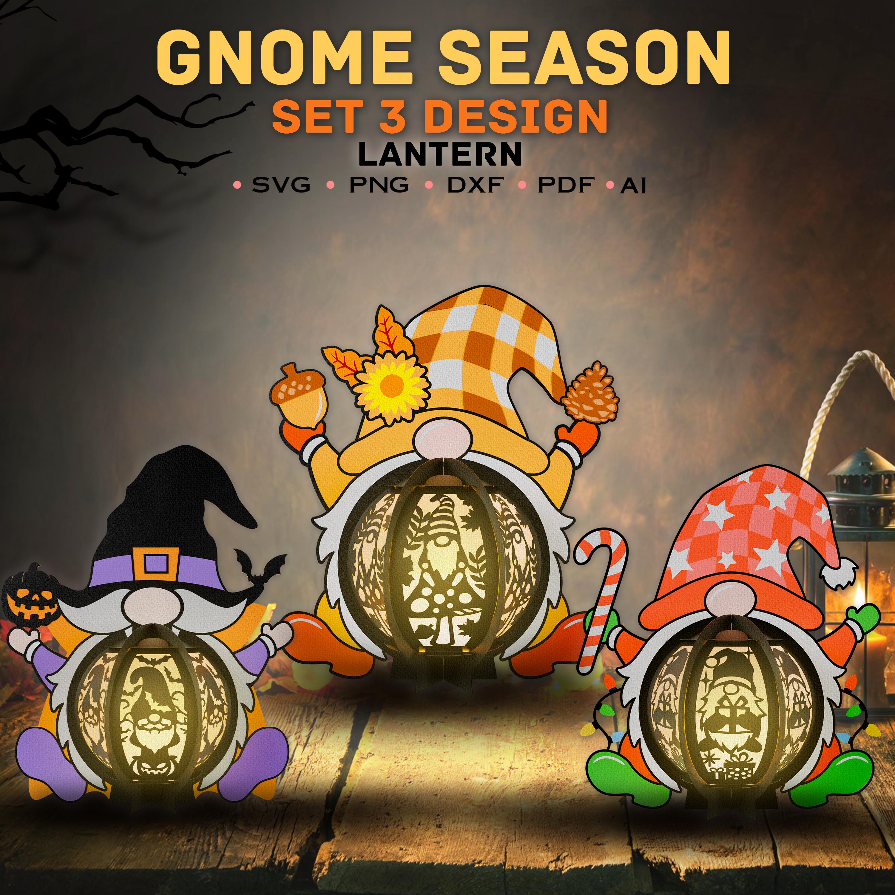 Bundle Gnome Season Lantern Svg, Gnome Shadow Box, Lantern Paper Cut, Christmas Gnome Lantern, Halloween Gnome 3D Box, Gnome Thanksgiving