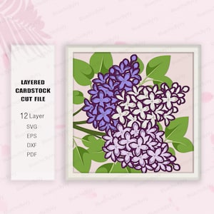 Flower Lilac Shadow Box SVG, Lilac Shadow Box, Flower 3D Box, Lila Gift lover, Flower Lilac Light Box Svg, Para cricut, Flower Lilac svg