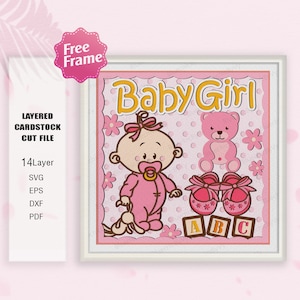 Meisje baby cadeau Shadow Box svg, meisje baby lichtbak svg, meisje baby decor, meisje baby 3D-box, Shadow Box cadeau, voor Cricut bestand, babymeisje schattig