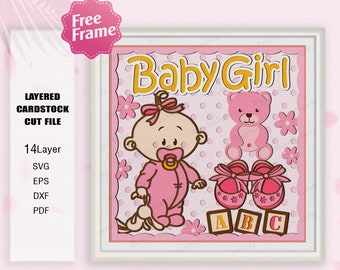Girl Baby Gift Shadow Box svg, Girl Baby Light Box svg, Girl Baby Decor, Girl Baby 3D Box, Shadow Box Gift, For Cricut File, Baby Girl Cute