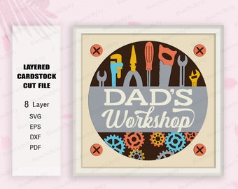 Dad's Workshop 3D Shadow Box SVG, Vaderdagcadeau (digitale download)