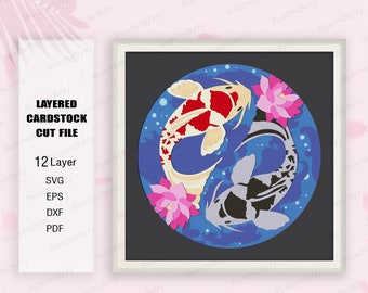 Koi Fish Shadow Box SVG, Koi Fish Shadow Box, Cute Koi Fish 3D Box, Squid Gift, Koi Fish Light Box Svg, For cricut, Shadow Box Gift,Fish svg