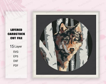 Dog Wolf Shadow Box SVG, Wolf Shadow Box, Wolf 3D Box, Wolf Gift, Cute Wolf Light Box Svg, Para cricut, Animals Shadow Box, Wolf SVG
