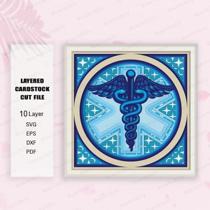 Caduceo medico Shadow Box SVG, Caduceo medico Light Box Svg, Regalo medico, SVG medico, Regalo scatola ombra, Scatola medica 3d, Per File Cricut
