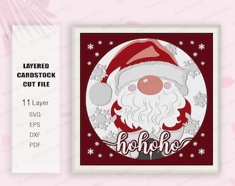 Gnome クリスマス シャドー ボックス svg、Gnome HOHOHO シャドー ボックス、Gnome クリスマス ライト ボックス svg、クリスマス 3D ボックス、Cricut ファイル用、Gnome クリスマス SVG