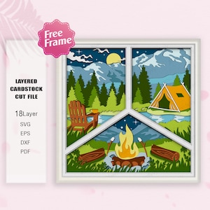 Camping Mountain Relax Shadow Box svg,Camping Light Box Svg, Camping SVG, Regalo de paisaje, Camping Relax 3D Box, Para archivo Cricut, Decoración de camping